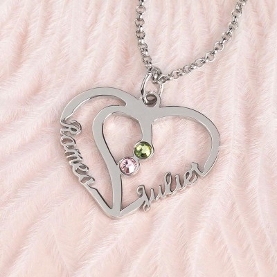 Personalised 2 Name Necklaces Heart Shape Necklace Couples Necklace