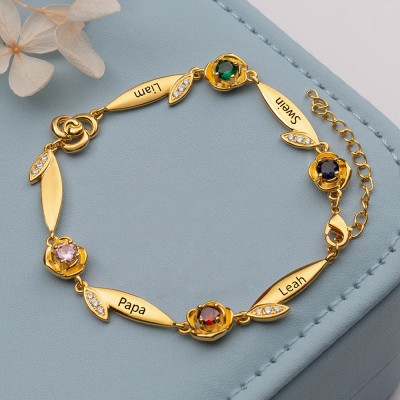 Personalised Name Birthstone Bracelet Anniversary Gift Ideas for Grandma Wife Mum Her