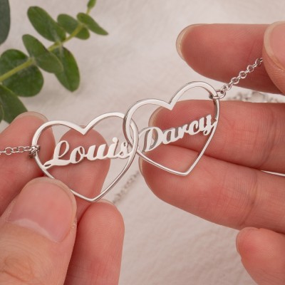 Personalised Double Heart Love Name Necklace for Couple Valentine's Day Gift for Girlfriend Wife