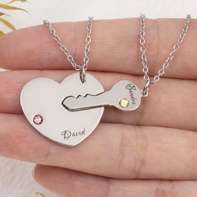 Personalised Key To My Heart Engraved Necklace for Couples Gift for Girlfriend Valentine's Day Gift for Wife