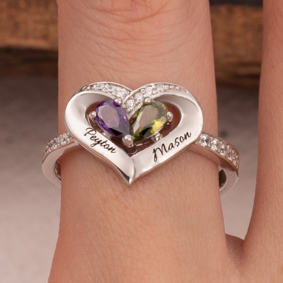Personalised Heart Shaped Couple Engraved Ring Love Gift For Her Valentine's Day Gift For Wife Girlfriend