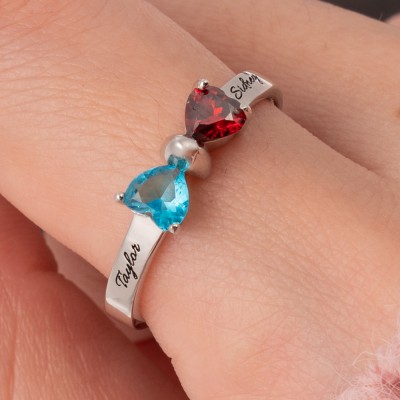 Personalised Birthstone Adorable Bow Promise Ring Valentine's Day Gift For Girlfriend Wife Her