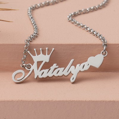 Personalised Crown Name Necklace With Heart For Women Gift For Her Grandma Mum Wife