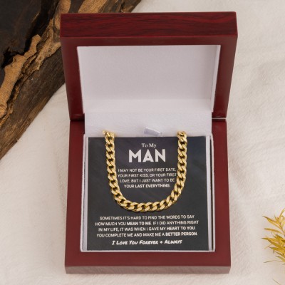 To My Man Cuban Link Chain Man Necklace Unique Birthday Gift For Husband Special Couple Gift for Boyfriend Valentines Day Gift Ideas
