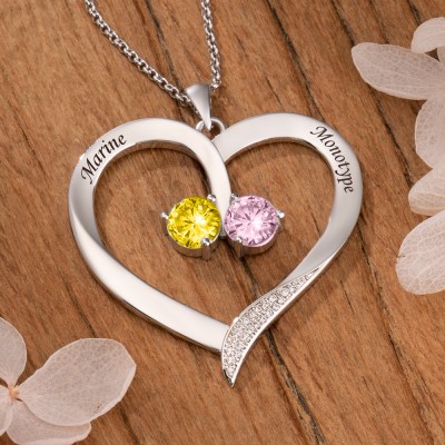 To My Girlfriend Custom Heart Shape Name Necklace with Birthstone Design Gifts for Girlfriend Valentine's Day Gifts Christmas Gifts
