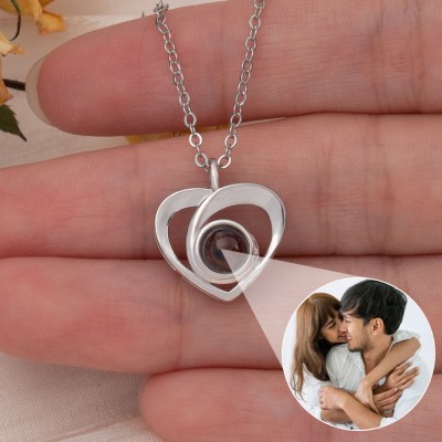 Personalised Heart Pet Photo Projection Necklace Christmas Gift for her