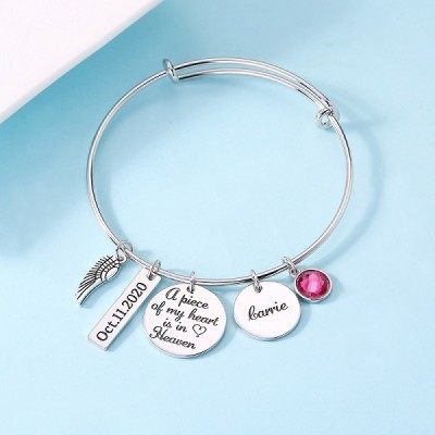 Personalised Memorial Gift A Piece of My Heart Is In Heaven Bangle Bracelet