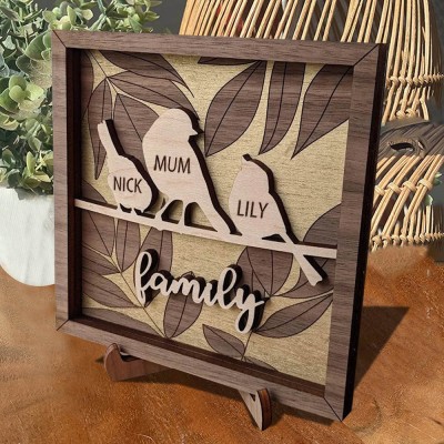 Personalised Grandkids Birds Wooden Family Tree Sign Gifts for Grandma