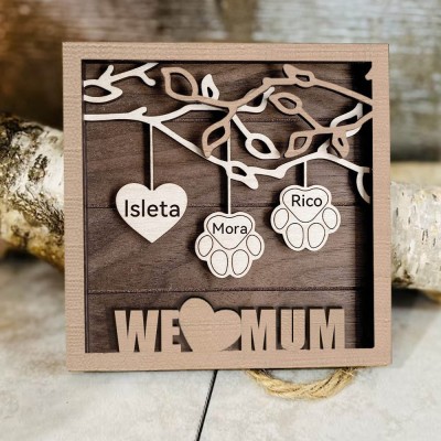 Personalised Family Tree Frame with Pet Paws Gift for Grandma Family Sign Gift Mum Gifts from Kids