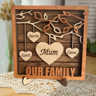 Family Tree Sign with Hanging Hearts Grandmother’s Day Gift Personalised Gift for Mum