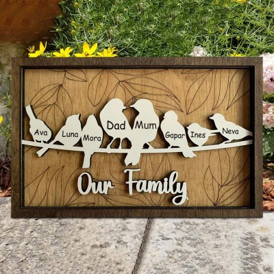 Personalised Bird Family Sign with Grandkids Names Home Decor Custom Gift for Grandma or Mum