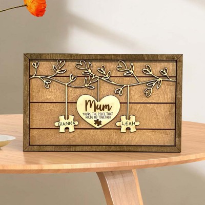 Hanging Puzzle Piece Frame Personalised Puzzle Sign File You're The Piece That Holds Us Together Gift for Grandma Mum New Mum Gift 