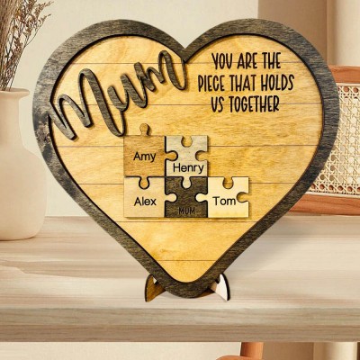 Personalised Heart Shaped Puzzle Pieces Mum Name Sign Gift for Mum Grandma