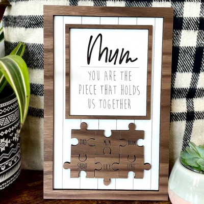 Personalised Engraved Wood Puzzle Name Sign Gift For Mum Her