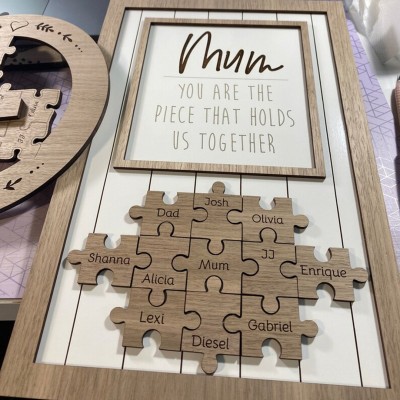 Personalised Wood Puzzle Name Sign You are the Piece that Holds us Together Gift for Mum Grandma
