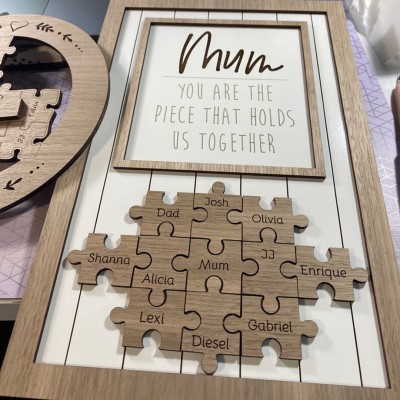 Personalised Handmade Wood Mum Puzzle Name Sign Mother's Day Gift