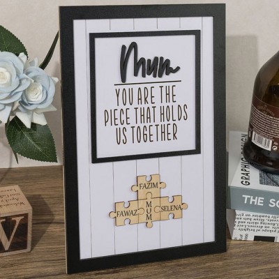 Personalised Mum You are the Piece that Holds us Together Wood Puzzle Pieces Sign with Kids Names Mother's Day Gift Ideas