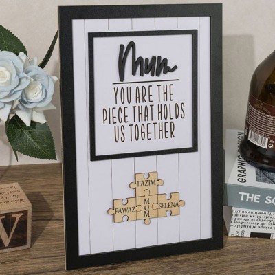 Personalised Wood Puzzle Pieces Sign with Kids Names Gift Ideas For Mum