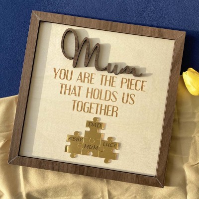 Personalised Wood Puzzle Pieces Sign with Kids Name Gift For Mum Her