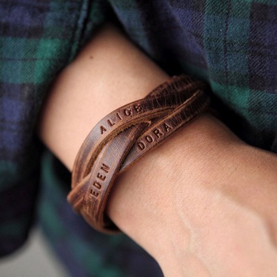 Personalised Men Leather Wrap Engraved Bracelet