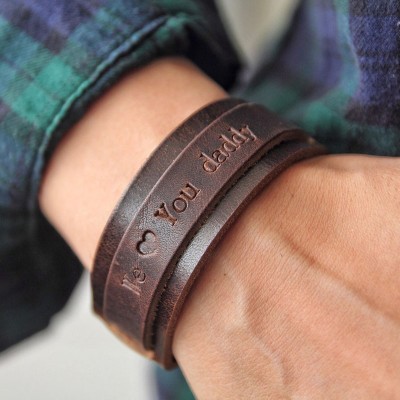 Personalised Men Leather Wrap Engraved Bracelet