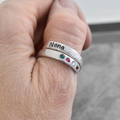 Personalised Birthstone Wrap Name Ring with 1-8 Birthstones Mother's Day Gift