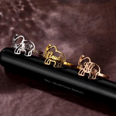 Personalised Lovely Elephant Animal Custom Name Ring
