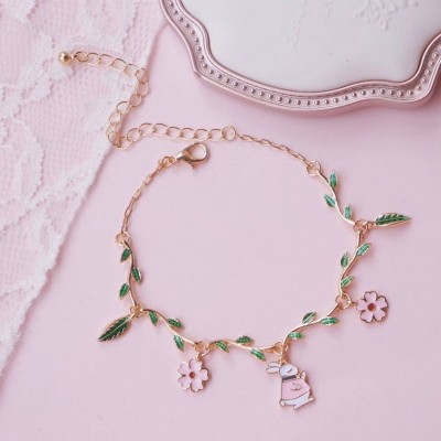 Cute Bunny and Garden Floral Adjustable Bracelet