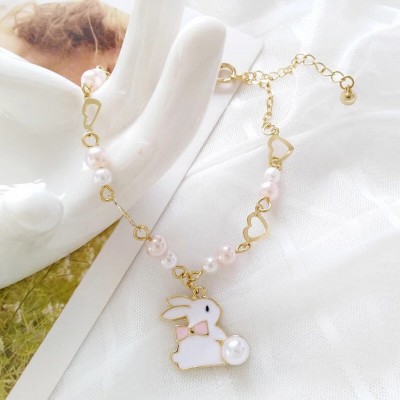 White Bunny Charm Adjustable Bracelet