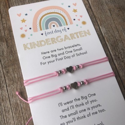 First Day of Kindergarten Mummy and Me Heart Pink Matching Bracelets
