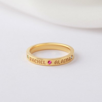 Personalised Mum Ring With 1-5 Kids Names & Birthstones