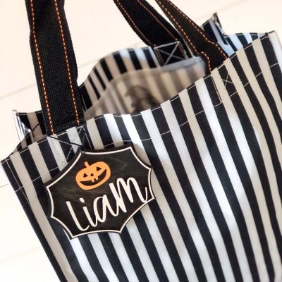 Personalised Halloween Trick or Treat Bag Name Tags for Candy Bucket 