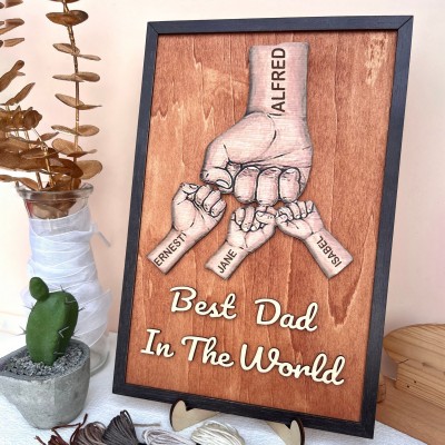 Personalised Best Dad In The World Fist Bump Wood Sign with Kids Name Father's Day Gifts