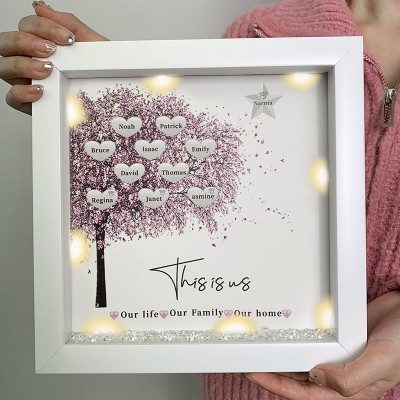 Personalised Light Up Family Tree Box Frame with 1-20 Names Mother's Day Gift For Grandma, Mom