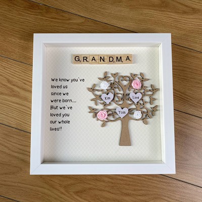 Personalised Family Tree Frame Sign with 1-30 Names Mother's Day Gift For Grandama, Nanny, Mom