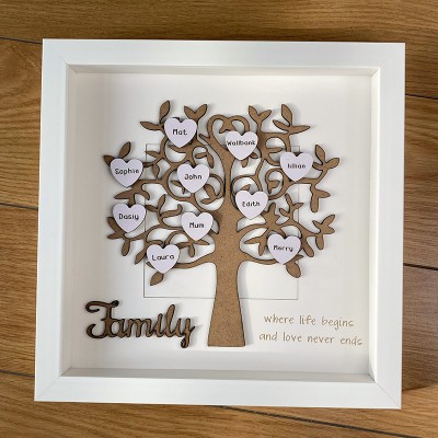 Personalised Family Tree Box Frame with 1-30 Names For Family Gift