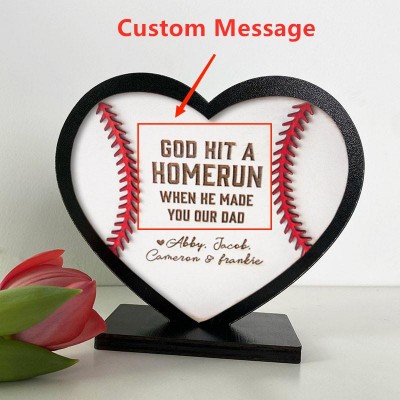 Personalised God Hit A Homerun When He Made You Our Dad Heart Shaped Baseball Sign Father's Day Gift