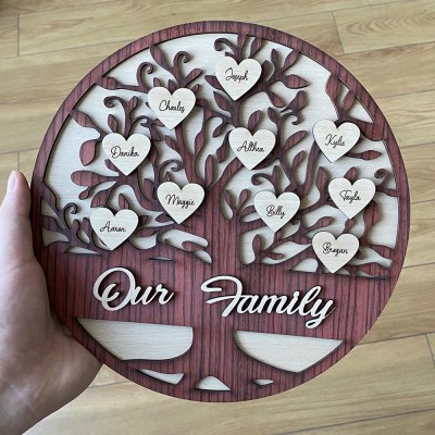Personalised Family Tree Sign with 1-30 Name Engravings Home Wall Decor