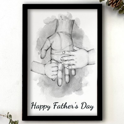 Personalised Father and Kids Wall Art Canvas Framed Poster Father's Day Gift
