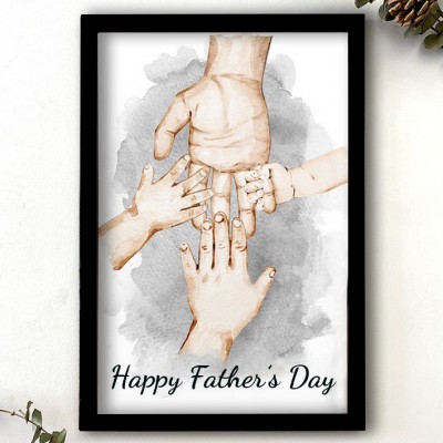 Personalised Father and Kids Wall Art Canvas Framed Poster Father's Day Gift