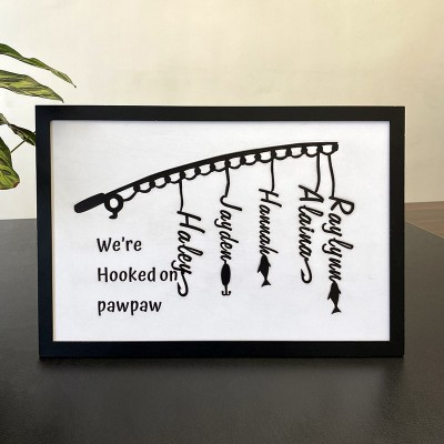 Handmade Personalised Fishing Trip Gift Hooked on Grandpa Papa Dad Father's Day Birthday Sign For Him