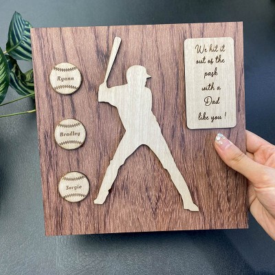 Handmade Father's Day Gift Personalised Baseball Plaque With 1-10 Names Engraved