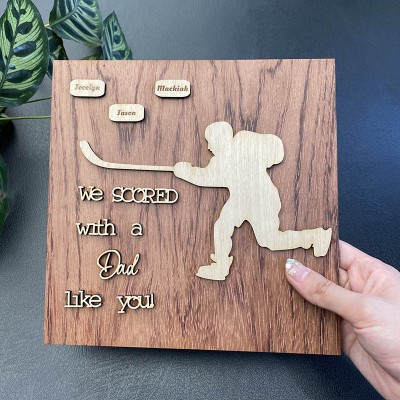 Handmade Father's Day Gift Personalised Hockey Plaque With 1-10 Names Engraved