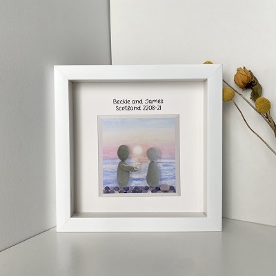 Personalised Engagement Sunset Pebble Art Picture Frame 