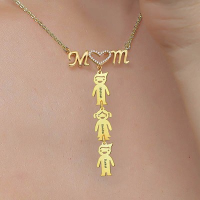 Personalised Mum Heart Necklace With 1-10 Children Pendants Gift for Mum