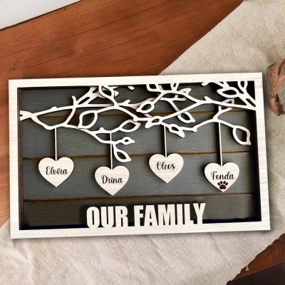 Personalised Family Tree Wooden Sign Engraved with Kids Names Birthday Gift for Grandma Mother's Day Gift for Mum Anniversary Gift for Wife