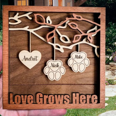 Custom Wood Family Tree Pet Paws Name Sign Love Gift for Grandma Mum Wife Anniversary Gift for Her