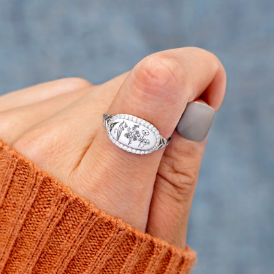Personalised Birth Month Flower Ring