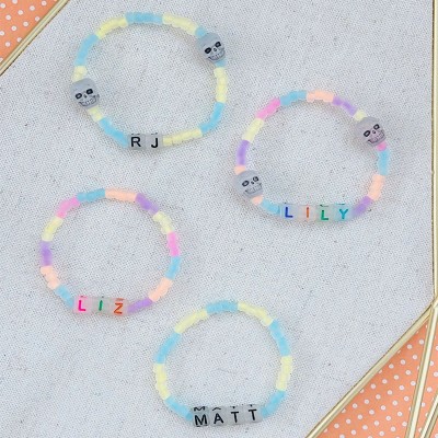 Personalised Halloween Glow in the Dark Matte Glass Beads Name Bracelet Halloween Gift for Kids