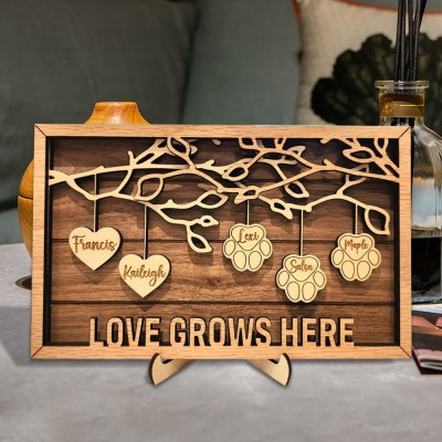 Personalised Family Tree Wood Sign Name Engravings Home Wall Decor Anniversary Birthday Gifts